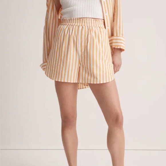 MADEWELL Poplin Cotton Striped Yellow White Boxer Shorts Sz L - Picture 5 of 7
